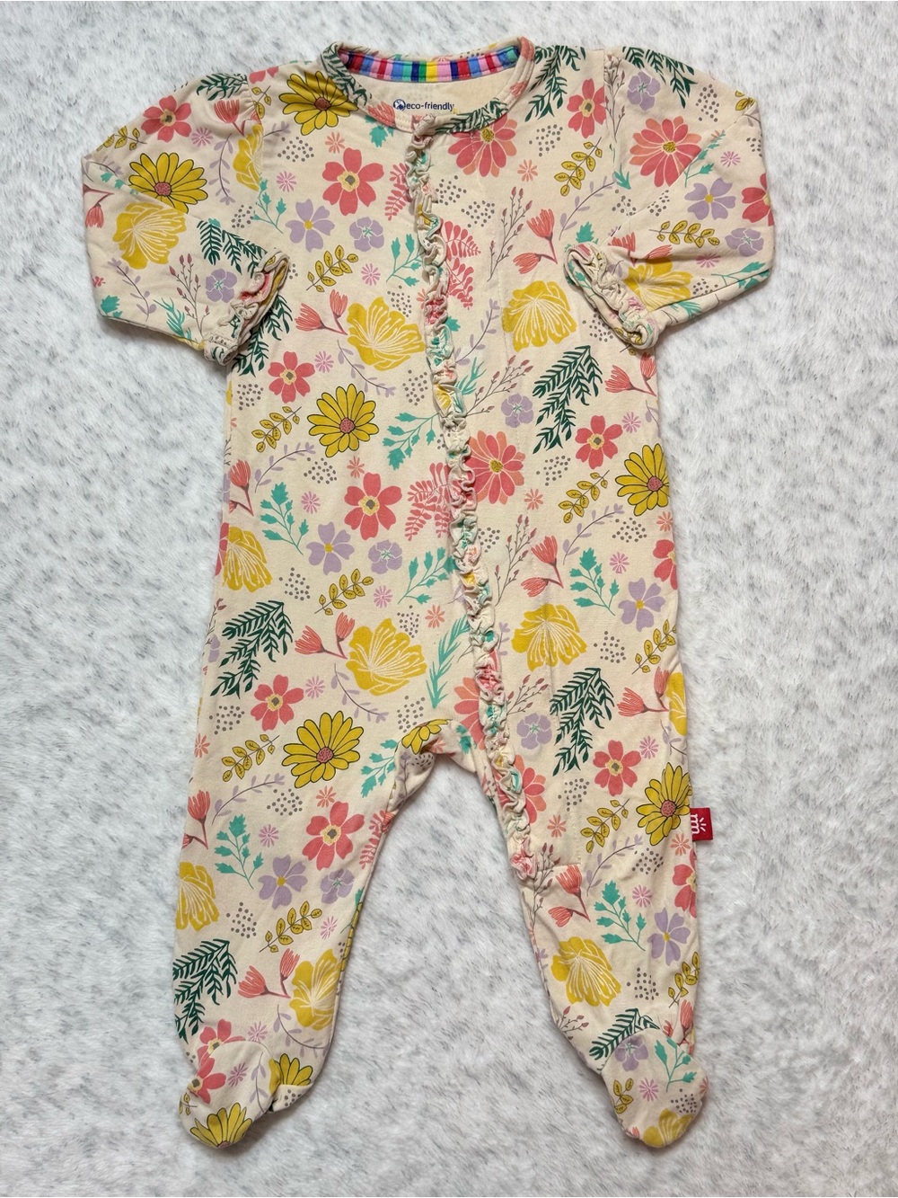 Magnetic Me Floral Ruffle Footie Sleeper 0-3M Baby Girl Modal Bloom Botanical